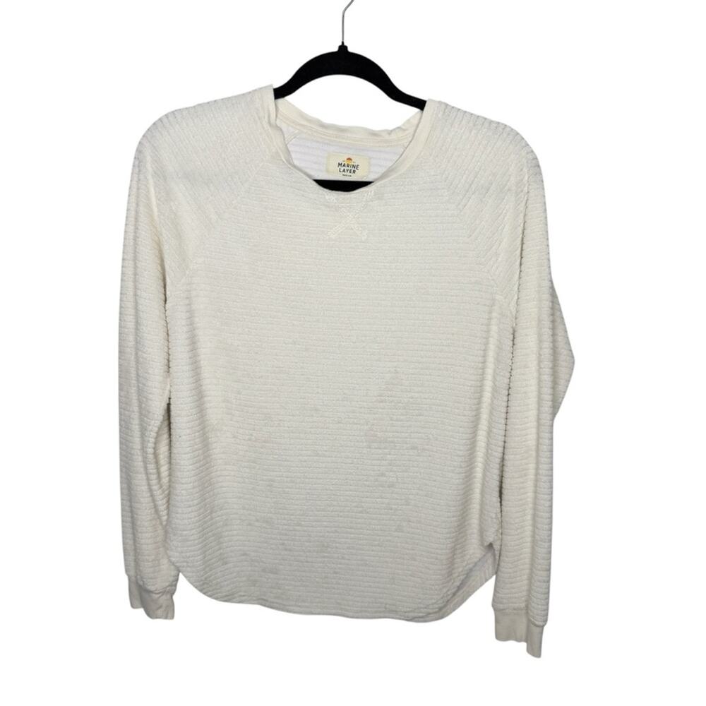 MARINE LAYER / off white Terry Out crewneck sweatshirt natural stripe / M